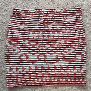 THML Red and White Geometric Pencil Skirt